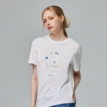 moz瑞典 駝鹿 標語駝鹿 舒適柔棉 100%純棉短T-經典白(亞洲版)女款