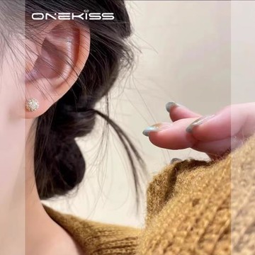 S925銀針香檳金人工鋯石仿珍珠耳環2026新款爆款兩戴耳釘女小眾時