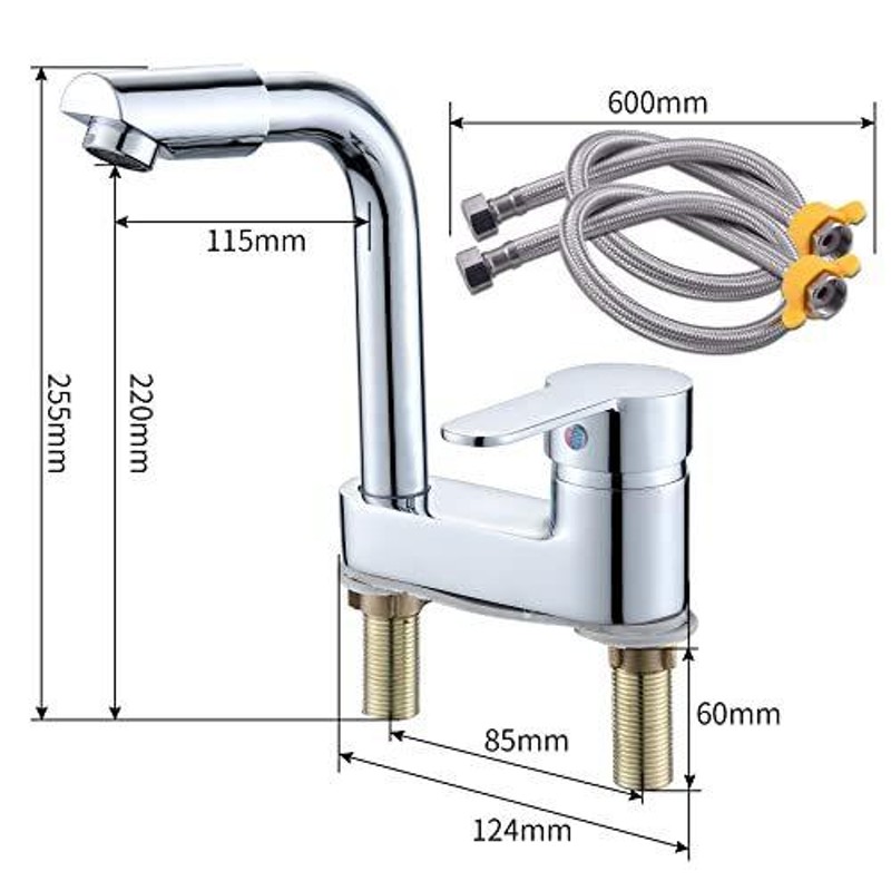 Jeonestan 洗面台 混合水栓 2穴 シングルレバー 360°回転 洗面台蛇口 ツーホール式 洗面用水栓 キッチン用 立水栓 手洗いボウル用 水  | LINEショッピング