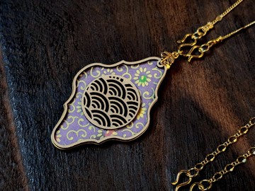 【日花格紙】青海波-木格鏤空窗花和紙黃銅項鍊