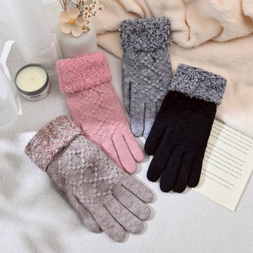 女士菱格紋反摺雙層手套-多色任選