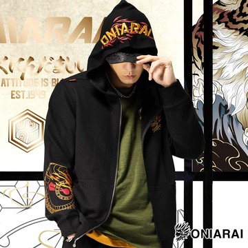 【20%off㊣↘滿額折$1111】和藝術聖獸龍劍針織連帽外套 - BLUE WAY 鬼洗い