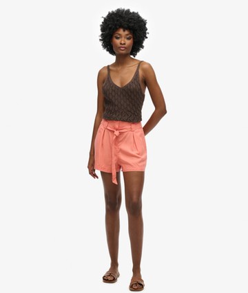 Superdry Women's Women's Desert Paperbag Shorts Pink / Pomegranate - Size: 14 Size: 10