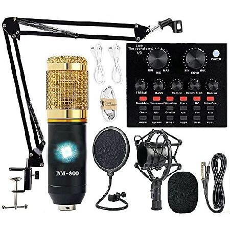 Podcast Equipment Bundle, BM-800 Recording Studio Package with Voice Changer, Live Sound Card Audio Interface for Laptop Computer Vlog Living Broadc