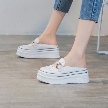 包頭拖鞋女2025新款夏時尚外穿小碼懶人厚底小白半拖鞋百搭無后跟