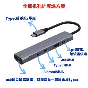 暗影王座專用typec擴展塢typec耳機孔3.5mm支持pd快充不掉電方案