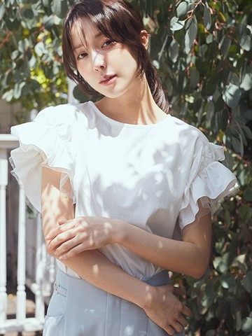 荷葉摺邊涼感短袖T恤(1H52L1C0240) - earth music&ecology