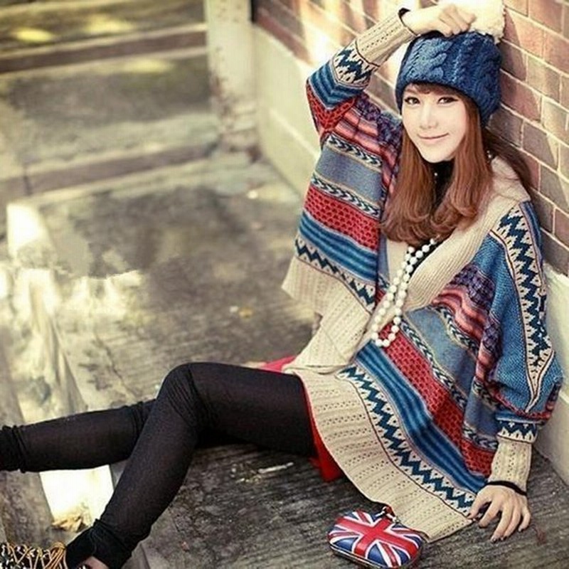 エスニック柄ポンチョ風ニットカジュアル カーディガン 復古ゆったりニット民族風羽織りボヘミアンニットセーター 通販 Lineポイント最大0 5 Get Lineショッピング