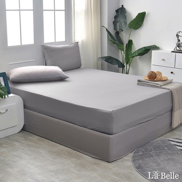 【Great Living格蕾寢飾】義大利La Belle 純色霧灰 加大海島針織床包枕套組