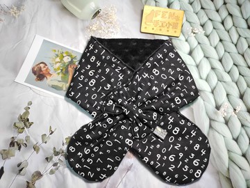 美國絕版棉布黑底白數字蝴蝶結手作圍脖-不分年齡圍脖-圍巾-脖圍