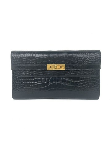 hermes 黑色 Kelly Long Wallet 鱷魚皮長夾 錢包