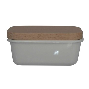 日式加厚琺瑯奶油盒 櫸木盒蓋  CALF0123WT  1個