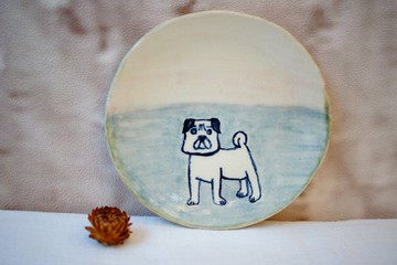 手作圓盤 巴哥犬  Ø15 cm 圓皿 餐盤 水果盤 點心盤 碟子