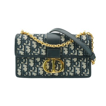 Dior 30 Montaigne East West 緹花布金釦斜背包(藍)