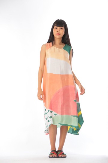 Dress Hand Paint Soft Cotton Silk for Yoga Vacation Holidays