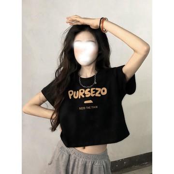 已售9642件💖赤道少女 純棉T恤 短版 黑色上衣 印花上衣 短版上衣 甜辣風 辣妹上衣 女生短袖 短版上衣 夏天衣服