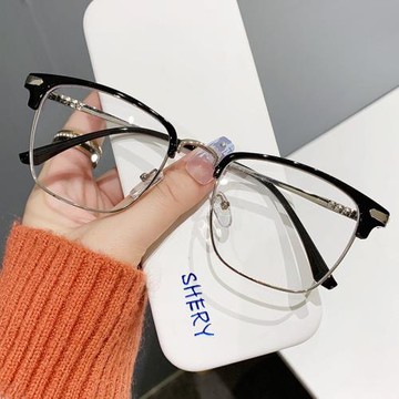 2024新款韓版復古男士商務半框防藍光近視鏡潮流時尚平光鏡女9314