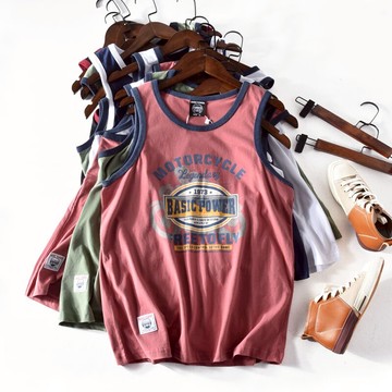 日系潮牌 夏季純棉無袖T恤男健身復古印花寬松休閑運動籃球背心