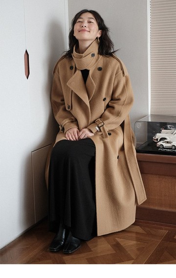 風衣式雙面羊毛兔絨外套