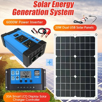 戶外電源 大功率逆變器 車載電瓶轉換 汽車備用電源太陽能系統套裝組合500W逆變器30A控制器20W太陽能板Solar System
