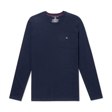 TOMMY 熱銷刺繡Logo素面長袖T恤-深藍色