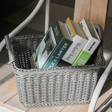 仿藤收納筐 帶提手籃  塑料編織收納籃雜物籃零食筐菜籃