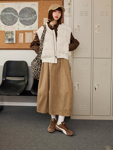 棉質車線抽繩腰鬆緊澎澎南瓜長裙