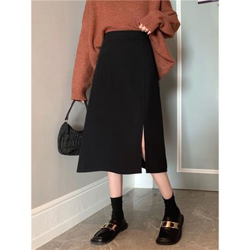 黑色半身裙女2023秋季新款高級感中長款小個子開叉高腰一步包臀裙