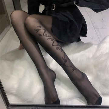 性感黑色刺繡絲襪女薄款ins網紅流行春夏季奶白提花連褲打底襪 透膚絲襪 超薄絲襪 打底襪 性感絲襪 夏季光腿神器 連褲襪