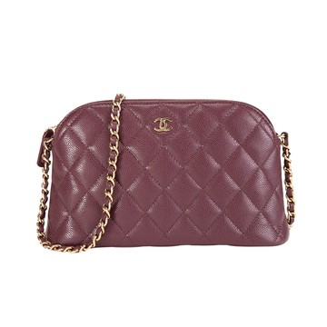 CHANEL 經典粒紋皮革貝殼斜背包(咖啡紅)