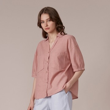 GIORDANO 女裝棉麻休閒襯衫 - 69 玫瑰紅