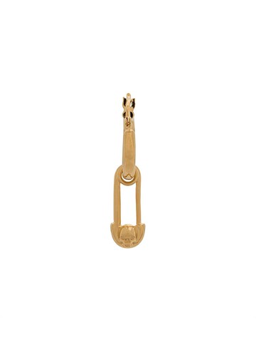 Northskull - skull safety pin hoop earring - men - 18kt Gold Vermeil - One Size