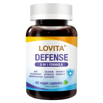 LOVITA愛維他 金盾8合1(60顆素食膠囊)(維他命C,D3,鋅,硒,穿心蓮,接骨木,刺五加,紫錐花)