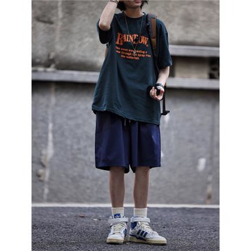 Nobodyknows夏季新款日系復古肌理面料字母潮印花短袖男女學院T恤