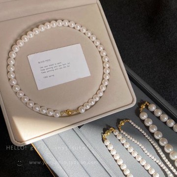 施家澳白磁吸扣正圓珍珠項鏈配飾女款輕奢小眾高級感鎖骨鏈脖頸鏈