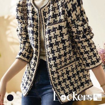 【Lockers 木櫃】秋季小香風千鳥格粗花呢外套 L112110603