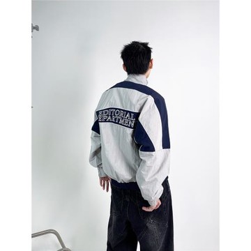 EAT 字母刺繡撞色夾克外套男寬松潮牌休閑原創高品質美式沖鋒衣