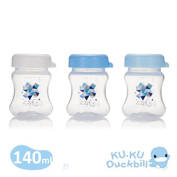 酷咕鴨幾何視界PP寬口儲乳瓶140ml三入組(藍/粉)