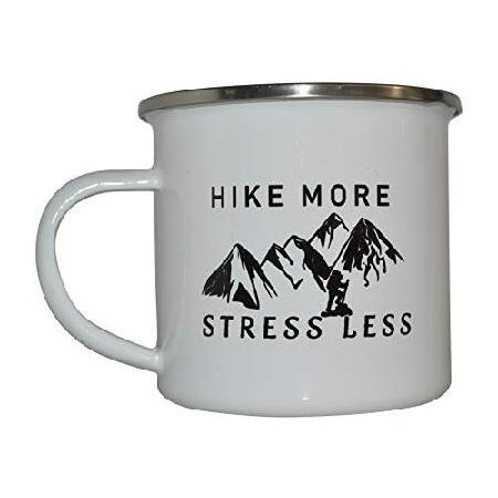 面白いキャンプマグ エナメルキャンプコーヒーカップ Hike More Stress Less Camping Gear