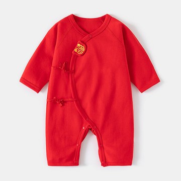 新生嬰兒滿月寶寶衣服春秋季套裝百天刺繡福紅色喜慶連體衣外出服鑫弘-素時衣櫥