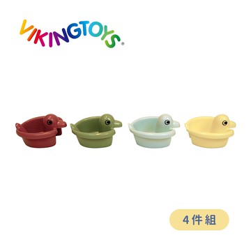 瑞典Viking toys踩不壞/不刮手的維京玩具-Ecoline莫蘭迪色戲水小鴨船(4件組)-7cm 20-81091