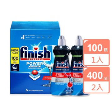 FINISH 強效洗碗錠100顆x1+光潔劑400mlx2
