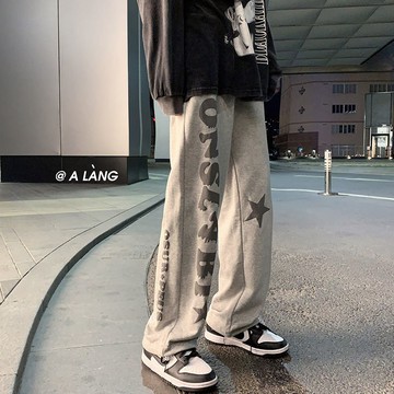【老林】vibe高街休閒褲男春秋季韓版潮流寬鬆闊腿褲子ins直筒運動長褲 にさ
