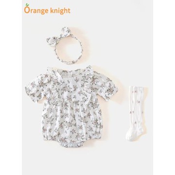 嬰兒碎花連體衣新生兒女寶寶夏裝衣服韓版公主包屁衣洋氣網紅哈衣