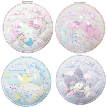 小禮堂 Sanrio 三麗鷗 菱格紋圓形摺疊鏡 (花圈款) Kitty 大耳狗 酷洛米 美樂蒂