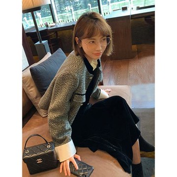 小香風名媛短款粗花呢編織外套