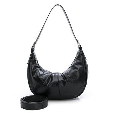 真皮中號彎月包 | 黑