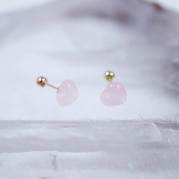 轉珠 粉晶鎖珠 粉水晶 14K 黃K金　玫瑰金 鎖珠耳環 純K金耳環