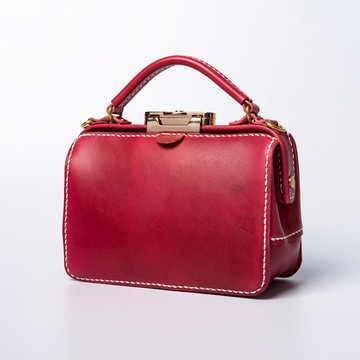 【切線派】杜勒斯手工口金包女士医生包真皮斜挎包手提小方包迷你