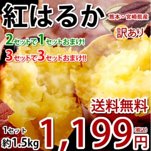 さつまいも 紅はるか べにはるか 訳あり 1.5kg 送料無料 2セット購入で1セットおまけ 3セット購入で3セットおまけ お取り寄せ 熊本・宮崎